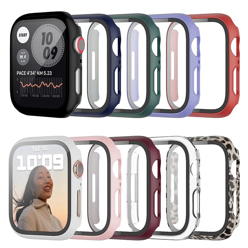 Szkło + pokrowiec na Apple Watch 9 8 7 6 5 4 3 SE 44mm 40mm 45mm 42mm 38mm 41mm ochraniacz ekranu apple Watch akcesoria