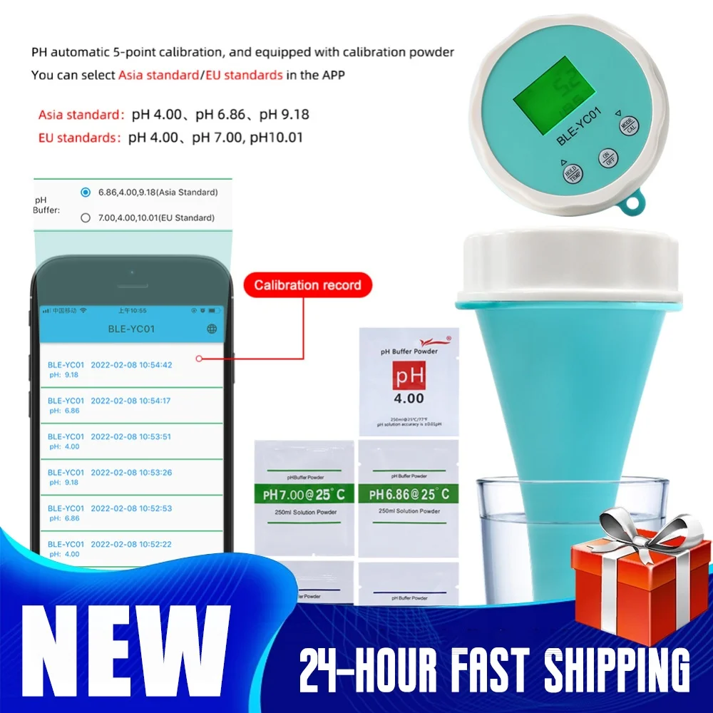 6-in-1 Residual Chlorine Monitor PH/ORP/EC/TDS Chlorine Temp Tester Backlit LCD Display Smart Equipment Bluetooth-compatible