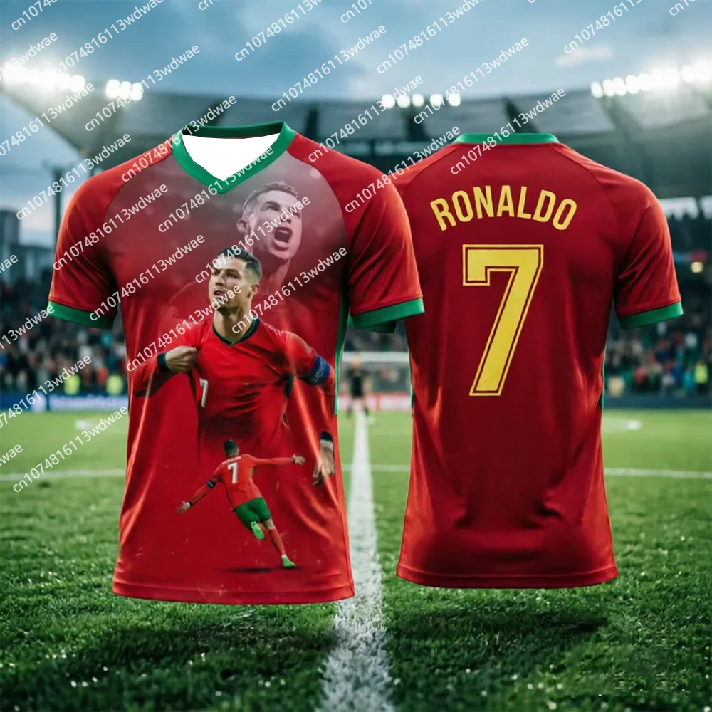 Ronaldo No7 Football Jersey Match Training Kit Summer Men Top Kid T-shirt Applicable Match Wick Away Sweat Provide Breathability