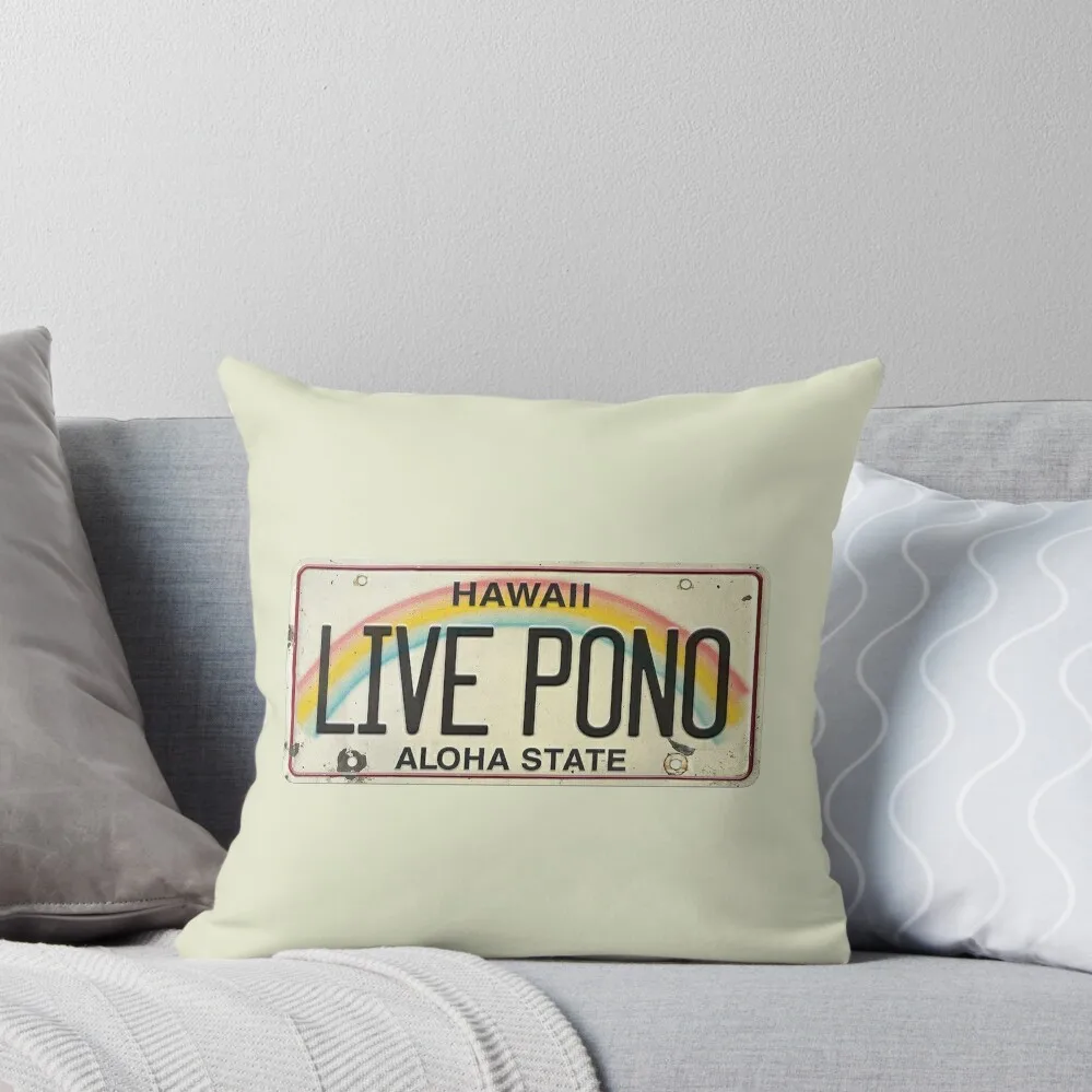 Vintage Hawaii License Plate Live Pono Throw Pillow Pillows Aesthetic Embroidered Cushion Cover pillow