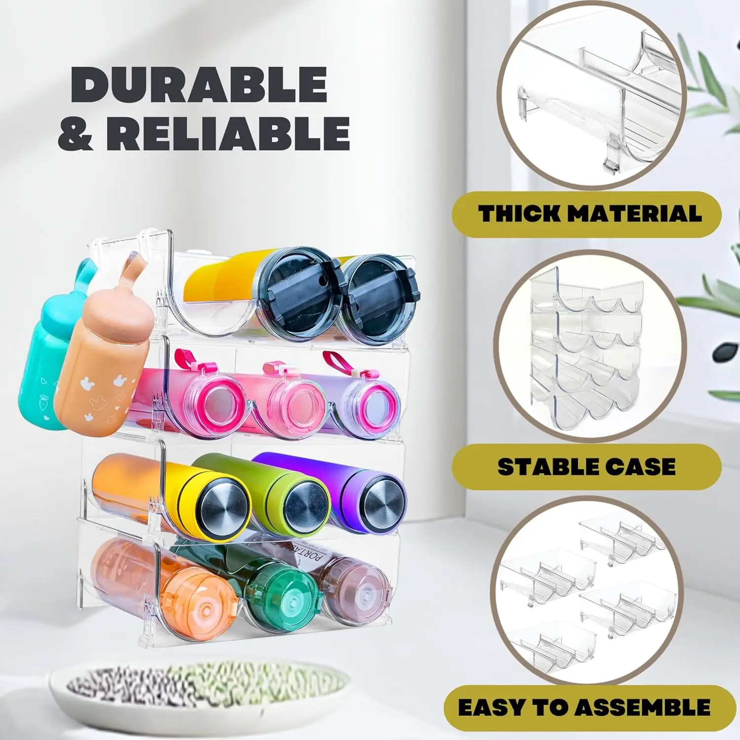 منظم تخزين زجاجات المياه للخزانة، موزع للثلاجة، حامل النبيذ الأحمر، حامل بهلوان، رف، حاويات الثلاجة #5