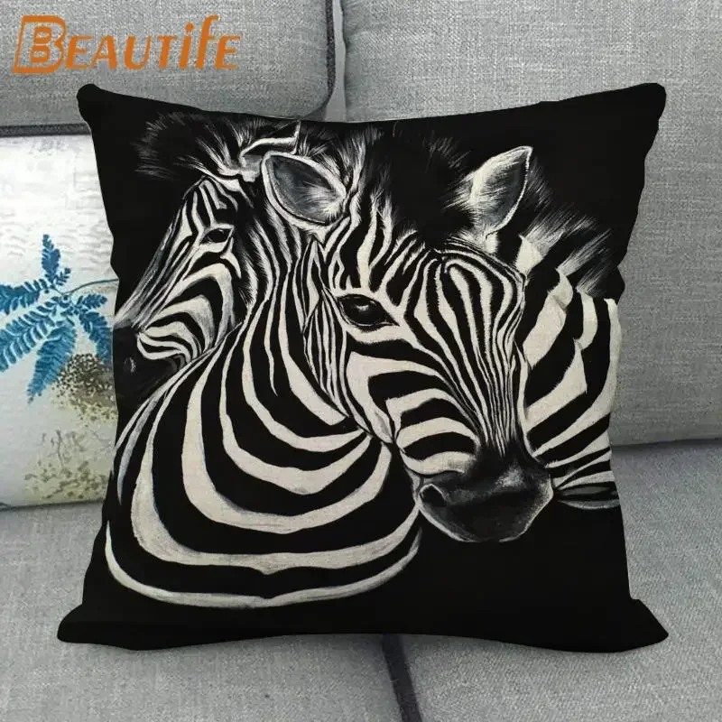 45X45cm Color Zebra Animal Pillow Cover Square Zipper Cotton Linen Fabric Pillow Cases Bedroom Home Decorative Boys Girls Gift