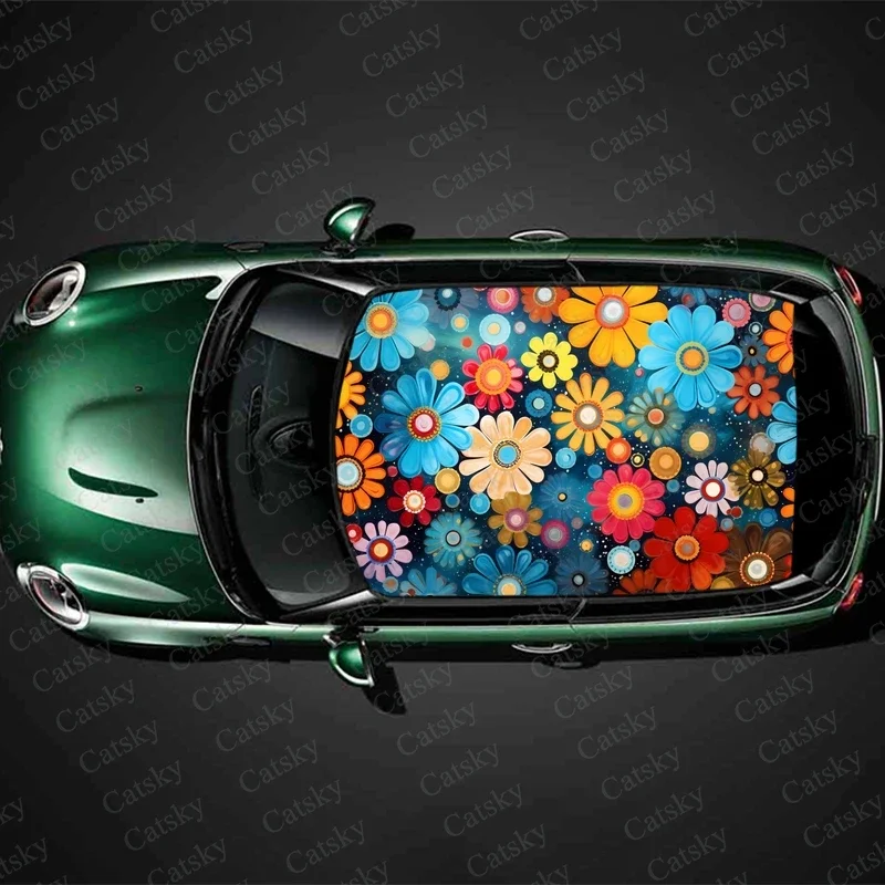 

Flower Pattern Design Colorful Car Roof Sticker Wrap Racing SUV Accessories Packaging Painted PVC Custom Car Graphic Decal
