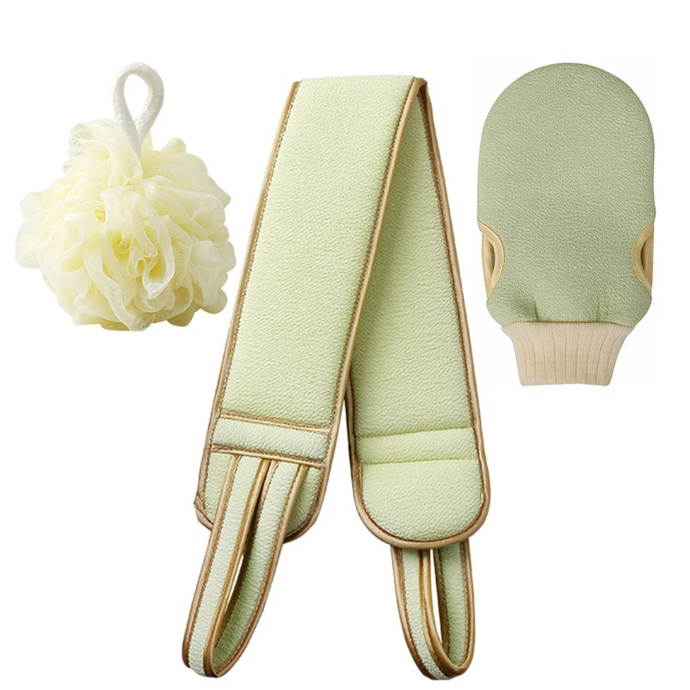 

1 Set Rub Back Kit Long-Strap Shower Scrubber Thickened Frosted Bath Ball Light Green Back-Pulling Rubbing Towel Bath Rub Ball