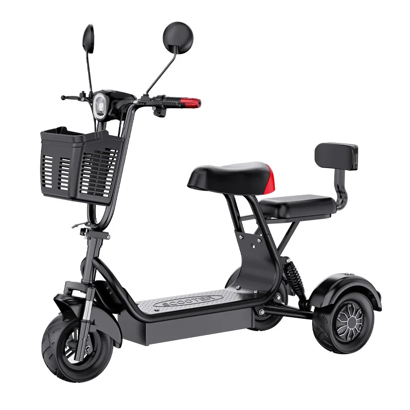Small Adult 1000W Electric Tricycle 1000W 3 Seats Senior Scooter Disabled Flowing Mobility Scooter Double Drum Brake Folding