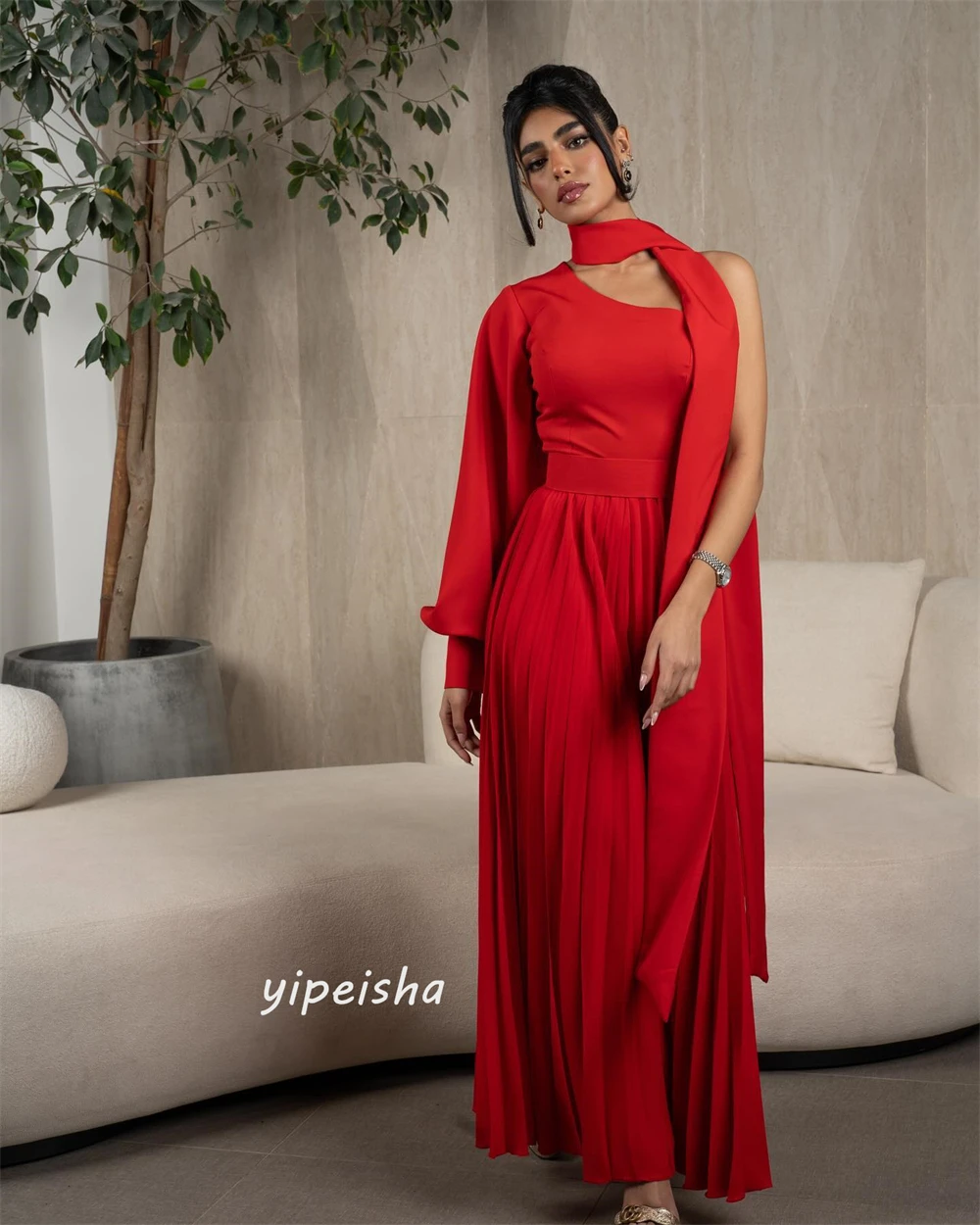 Satin drapierte Quince anera A-Linie One-Shoulder maßge schneiderte Anlass Kleider knöchel lang