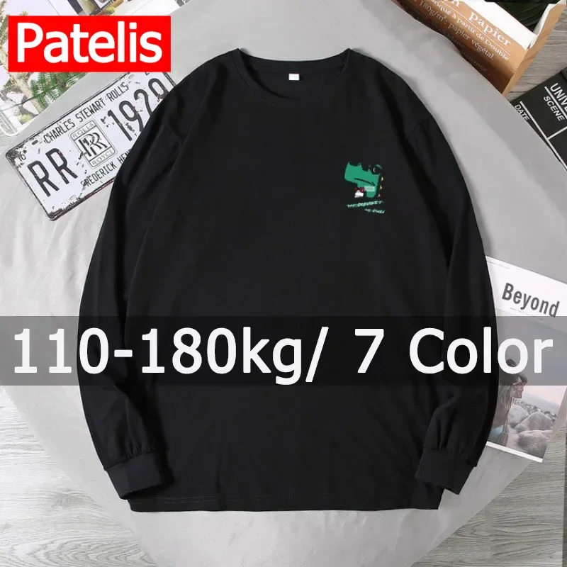 180kg Plus Size Men Cotton T Shirt Long Sleeved Pullovers Printed Tops Big Size 5XL 6XL 7XL Autumn Winter Big Size Men Clothing