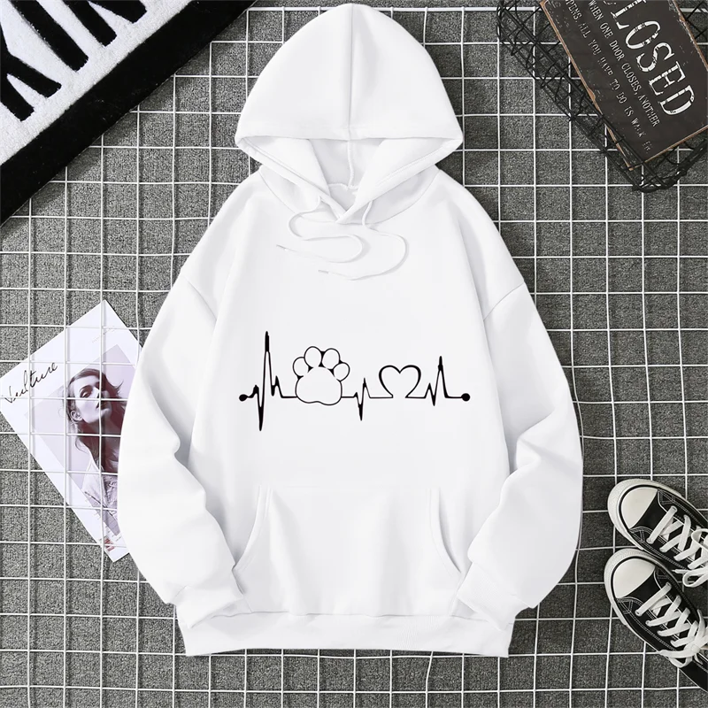 2025 EKG Katze Klaue Herz Einfache Grafik Mit Kapuze Männer Mode Lässig Hoodies Herbst Casual Sweatshirt Lose Oansatz Paar Trainingsanzug