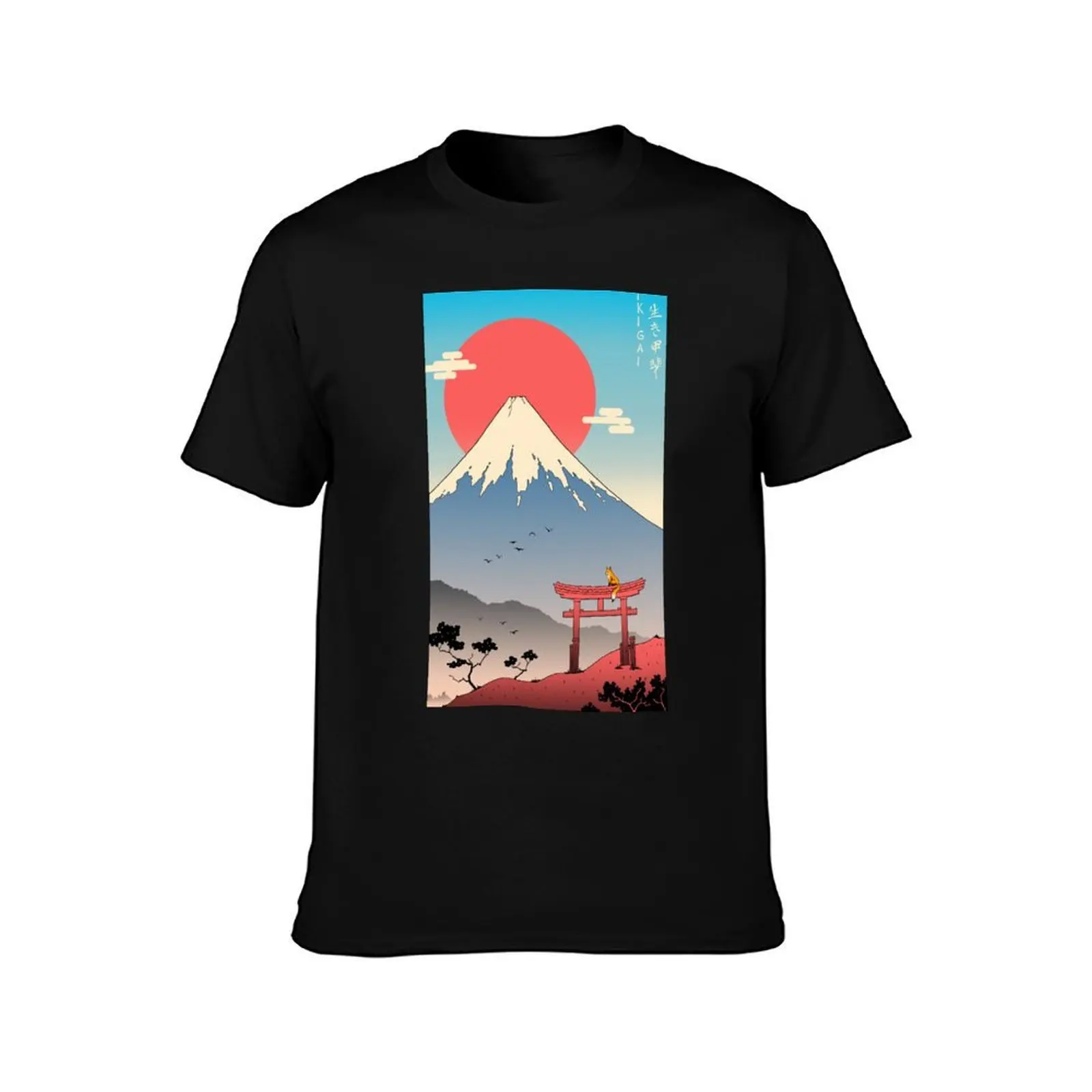 Ikigai in Mt. Fuji T-Shirt, Summer Casual Cotton Tee, Oversized Streetwear Tops, Vintage Graphic Print, Loose Fit Short Sleeve