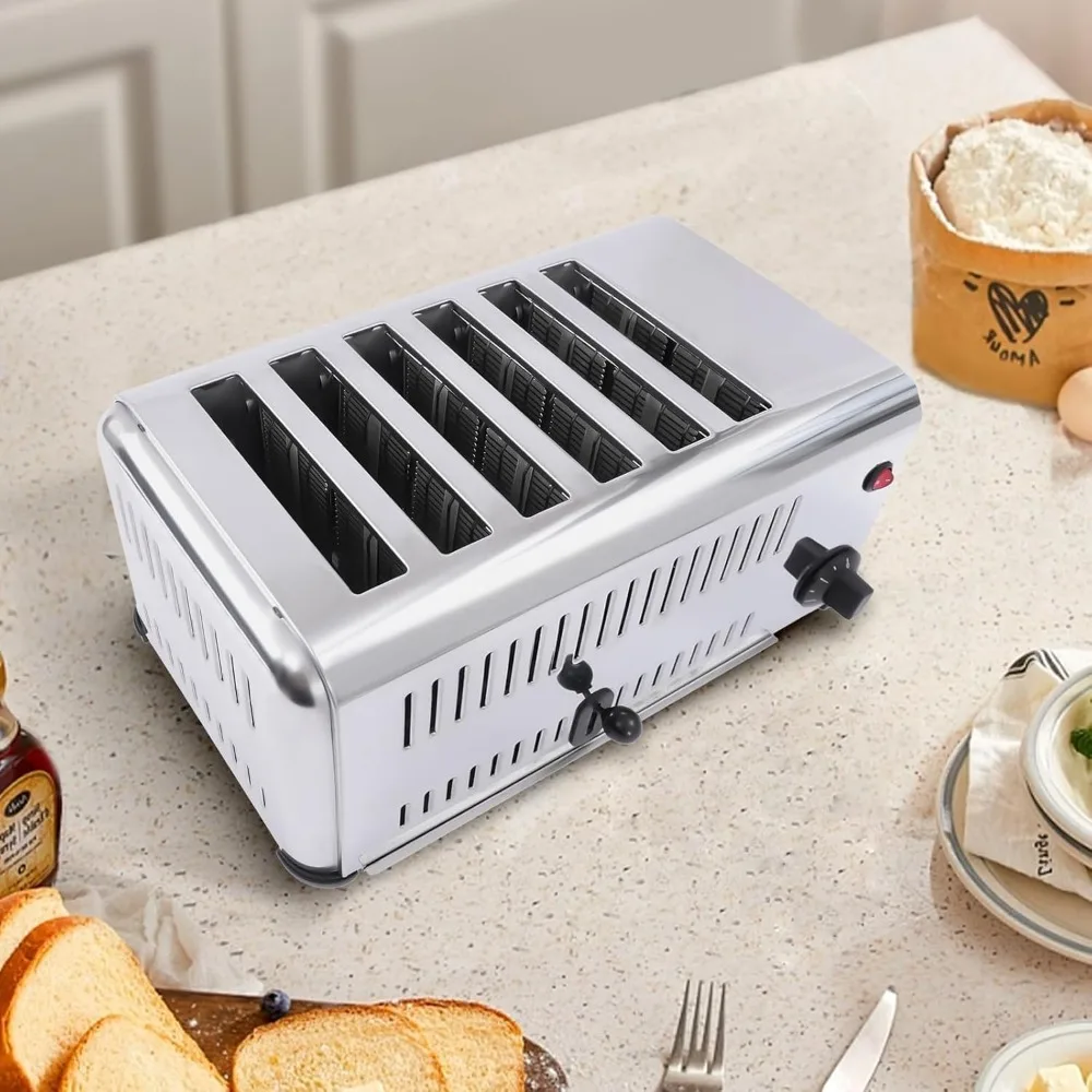 6 Slot Commercial Toaster - 6 Slice Wide Slot Stainless Steel Toaster for Restaurant and Home Kitchen