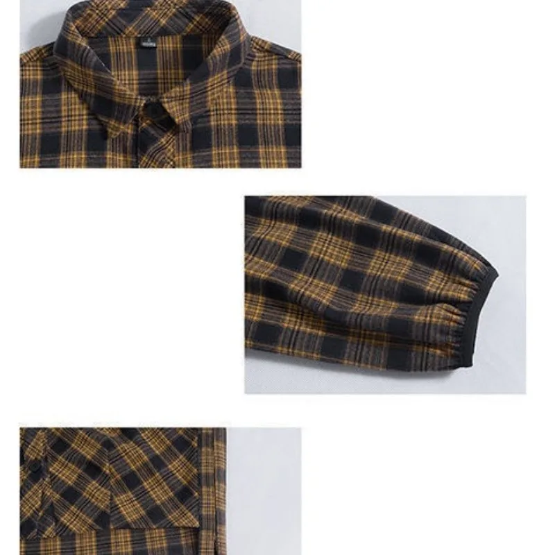Spring and Autumn Women's Checkered Cardigan Polo Button Long Sleeve Shirt Lantern Sleeve Shirt Fashion Loose Casual Coat Tops