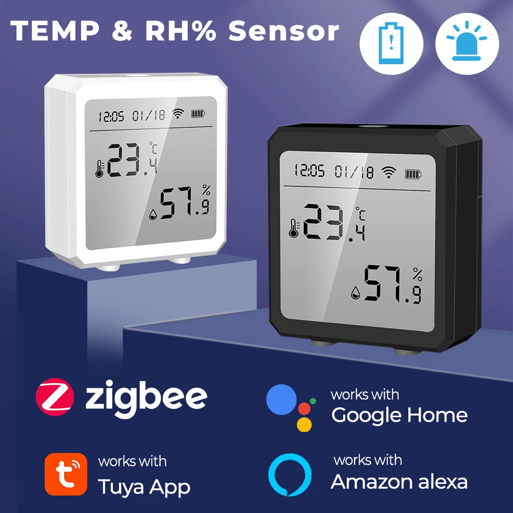 Tuya inteligente zigbee temperatura e umidade sensor interior higrômetro termômetro com display lcd funciona com gateway alexa google