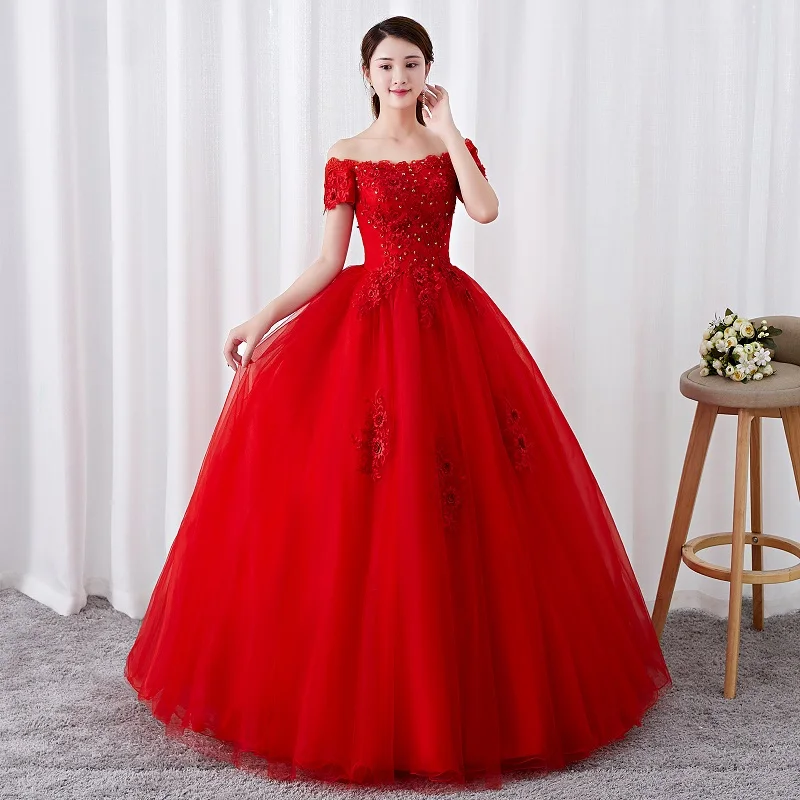 Vestido De quinceañera rojo clásico, elegante, hombros descubiertos, exquisito aplique De encaje, Vestido De Baile largo De talla grande