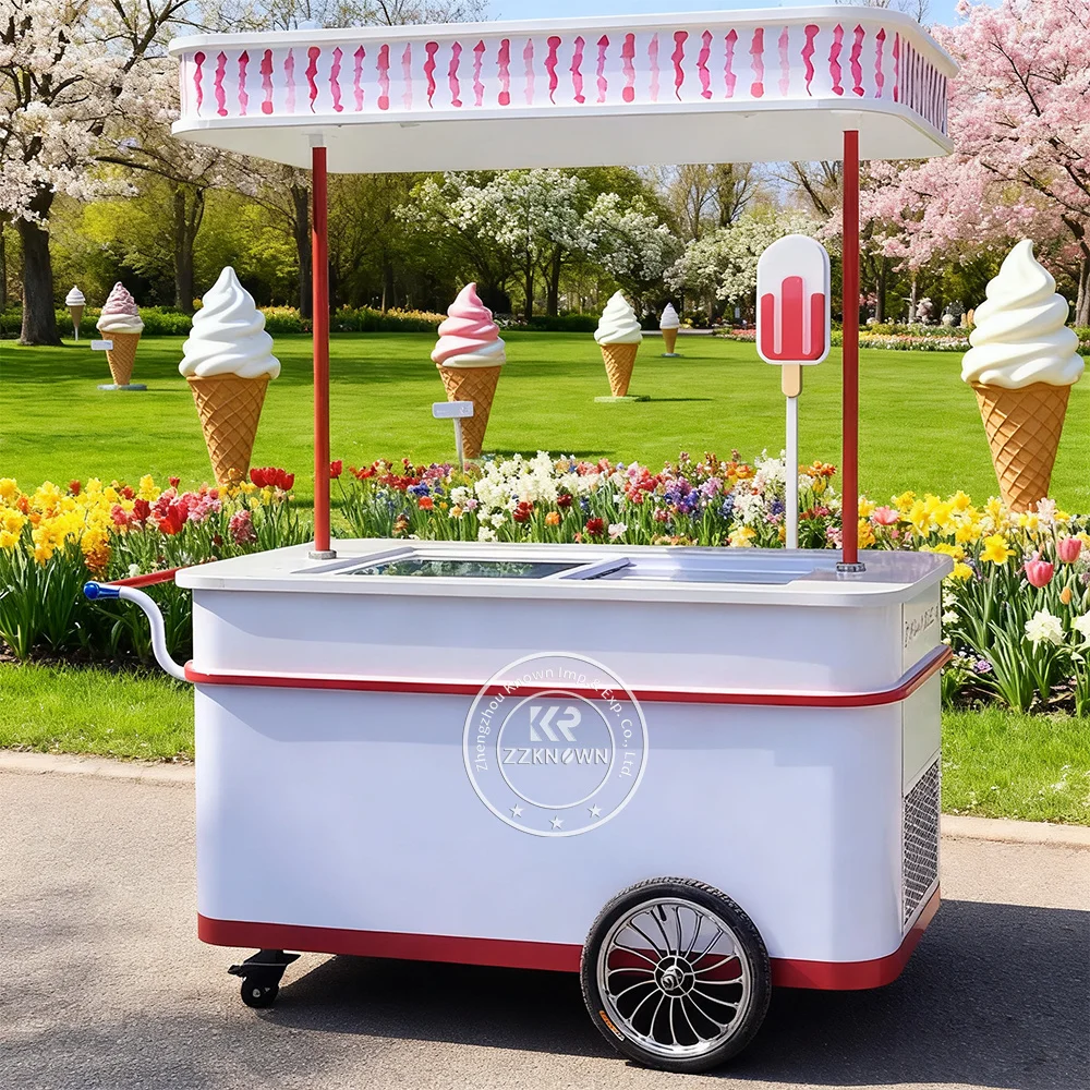 

Gelato Display Freezer Ice Cream Cart Food Cart Outdoor Flower Cart Flower Trolley Cart Street Food Ice Cream Cart