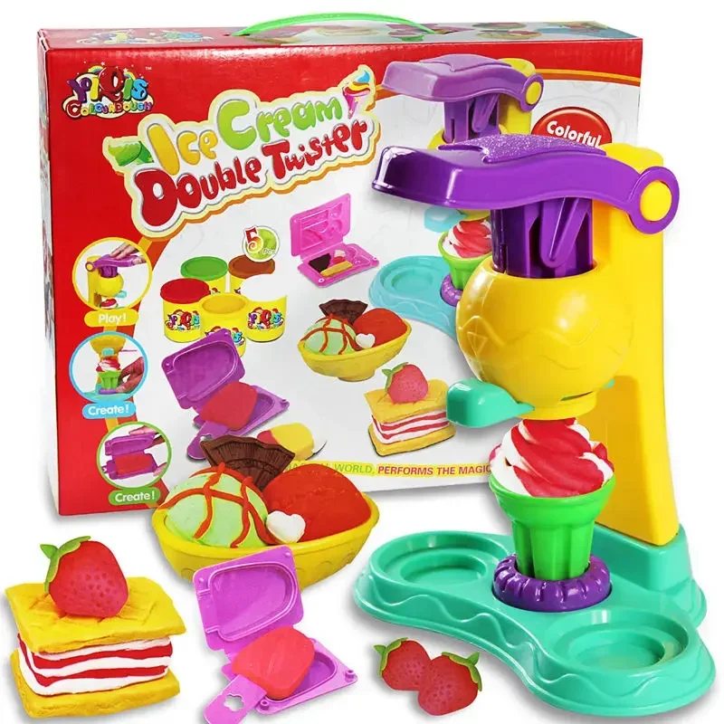 [Zabawne] DIY Playdough Clay Dough Plasticine Ice Cream Mould Zestaw do zabawy Diy Toy ręcznie robiona maszyna do lodów kuchnia kucharz zabawka prezent