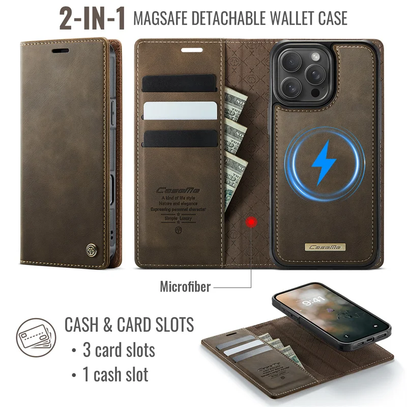 Magnetic PU Leather Flip Card Wallet Phone Case For iPhone 11 12 13 14 15 16 17 Pro Max Plus For Magsafe Wireless Charging Cover