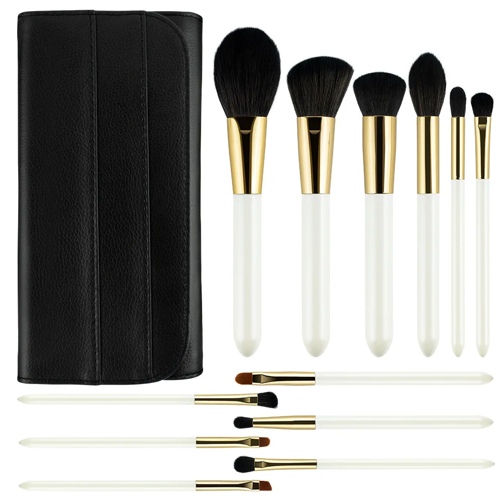 Pearl White 12 makeup brush set Eyeshadow brush foundation brush Lip brush Complete makeup tools PU storage folding bag