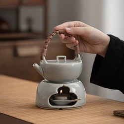 Japanese Tea Warmer Ceramic Set Teapot Anti-scald Side Handle Kettle Household Making Stove Ice Gray Glaze Tool Teaware Kitchen