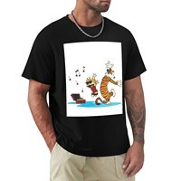 calvin hobbes music dance T-Shirt Anime t-shirt customs t shirt men 100℅ cotton