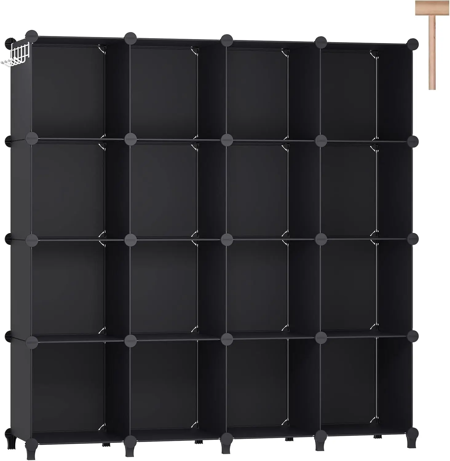 

16 Cubes Storage Organizer, Bookcase, Display Shelf with Wooden Mallet, Cabinet Storage for Kids