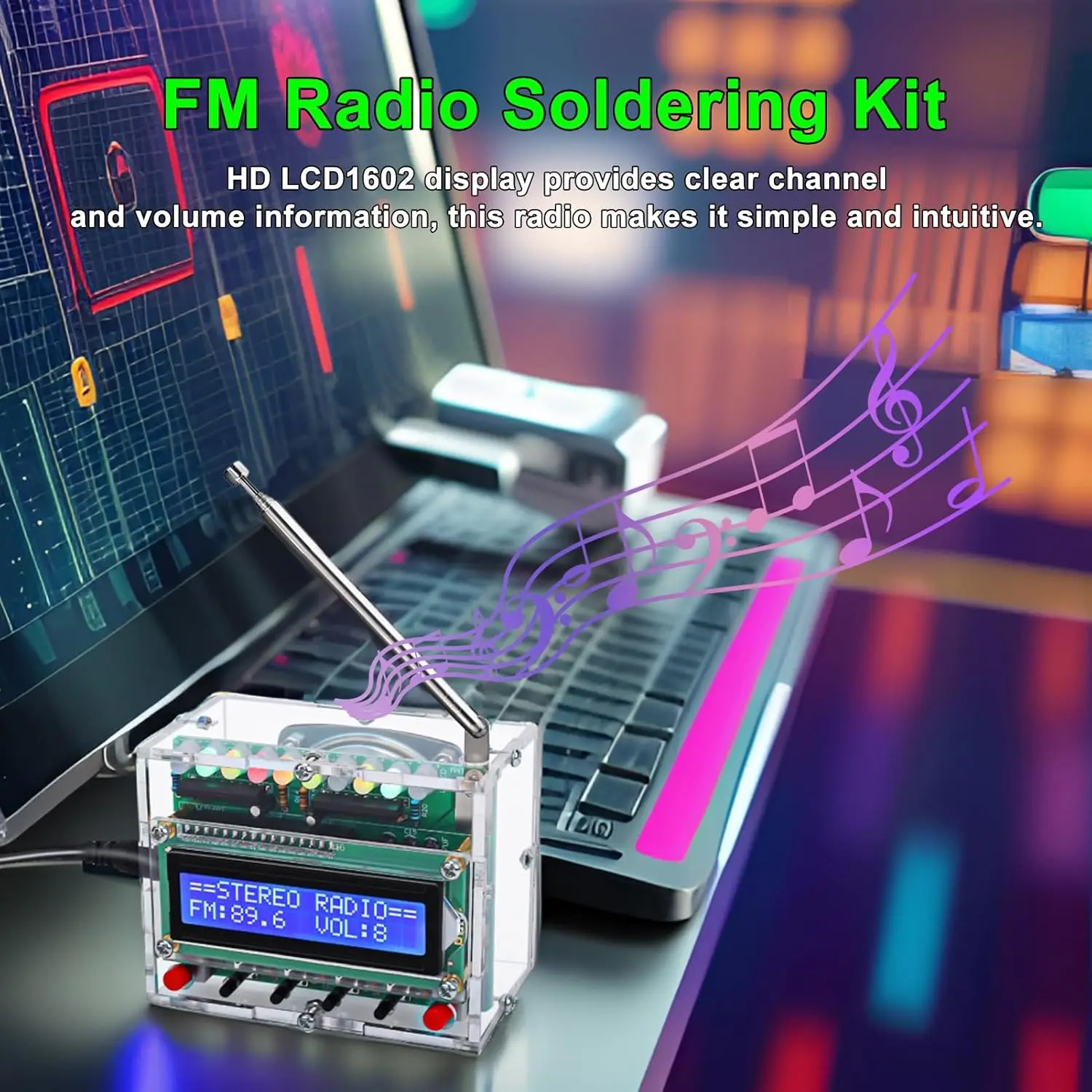 FM-Radio-Kit, Lötprojekte, Radio mit LED-Blinklichtern, DIY-Radio-Kit, LCD1602 Display, FM 87–108 MHz, Lötübung