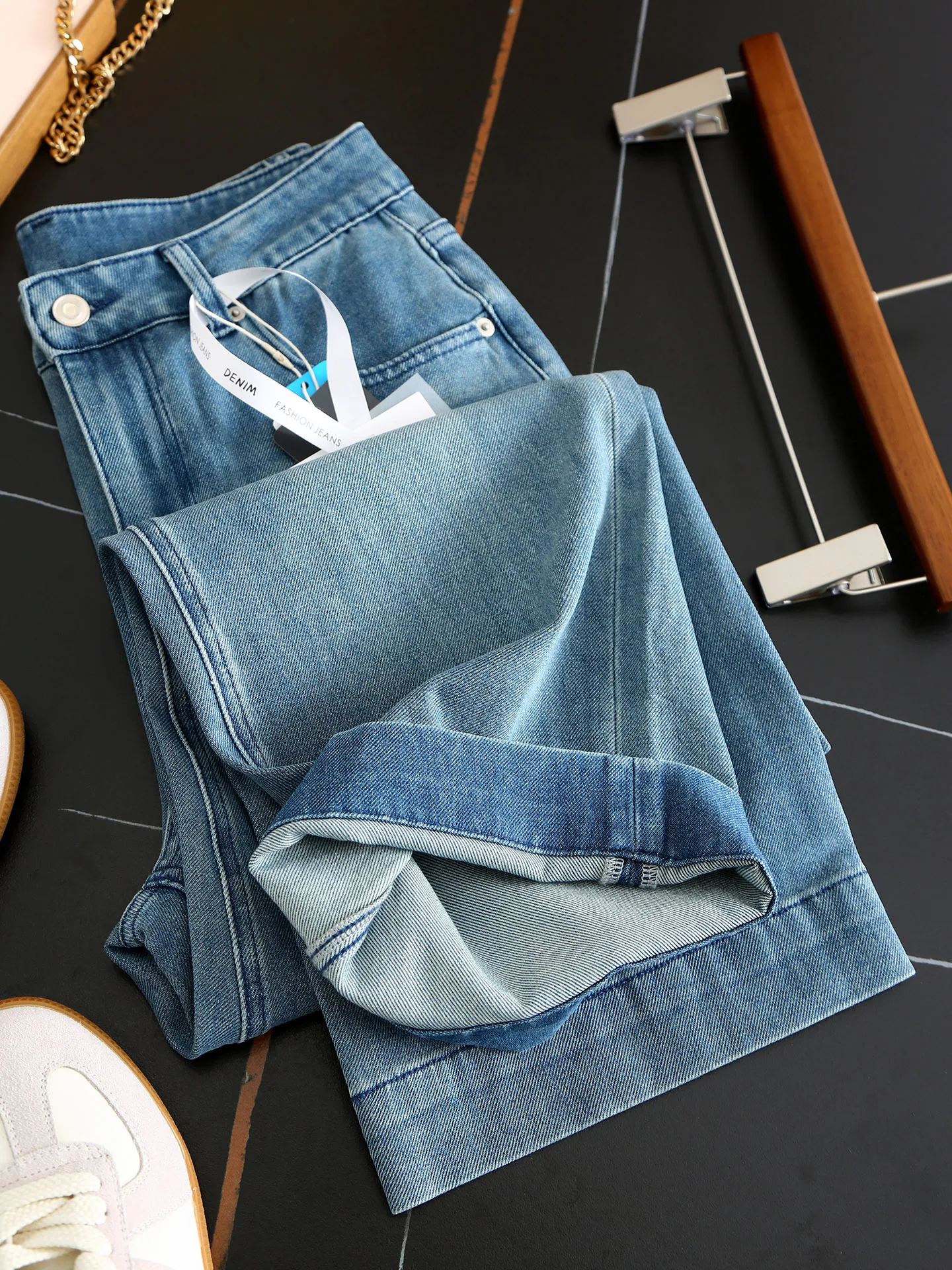 

Women's High Waist Straight Leg Jeans Four Way Stretch Waed Nine Points Slimming High Length Cotton Denim orts