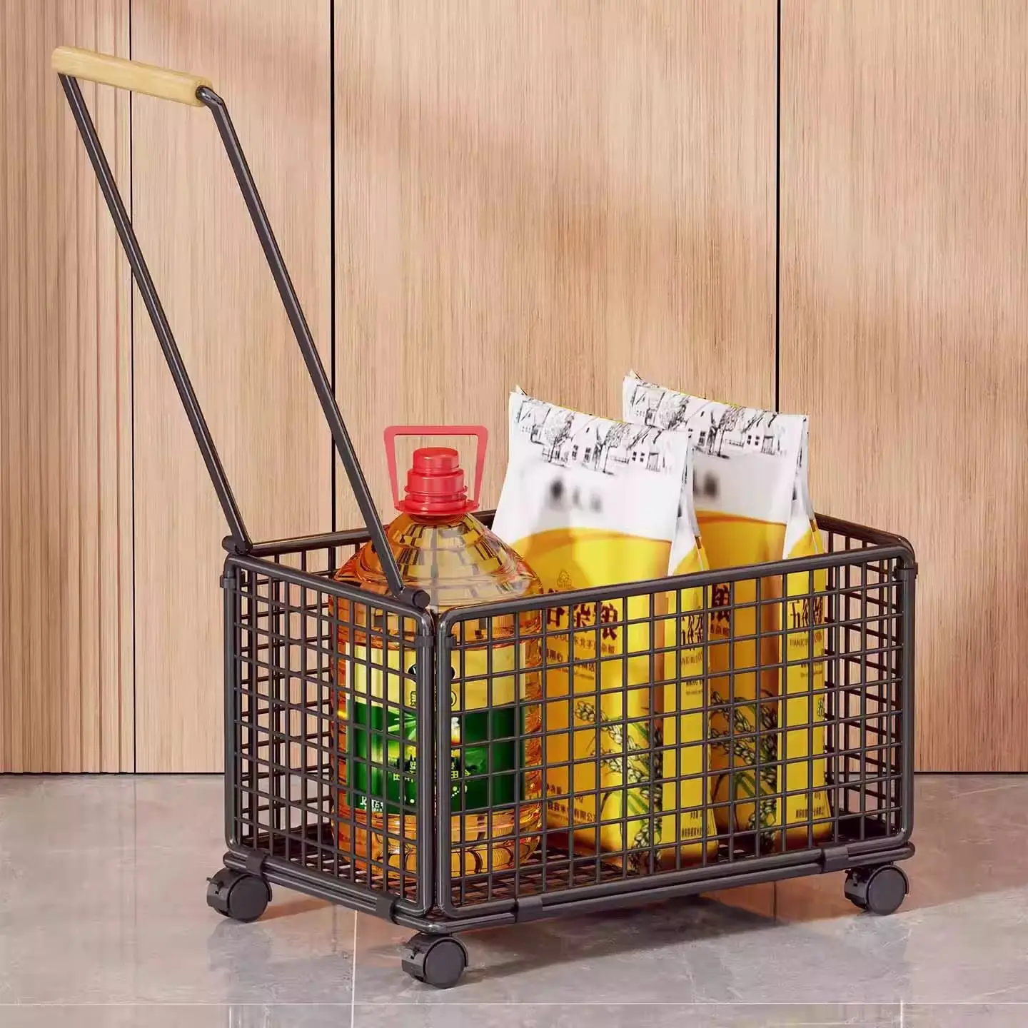 高齢者向け携帯用軽量ショッピングカート、野菜購入用手引きミニトロリー、家庭用ステンレス製
