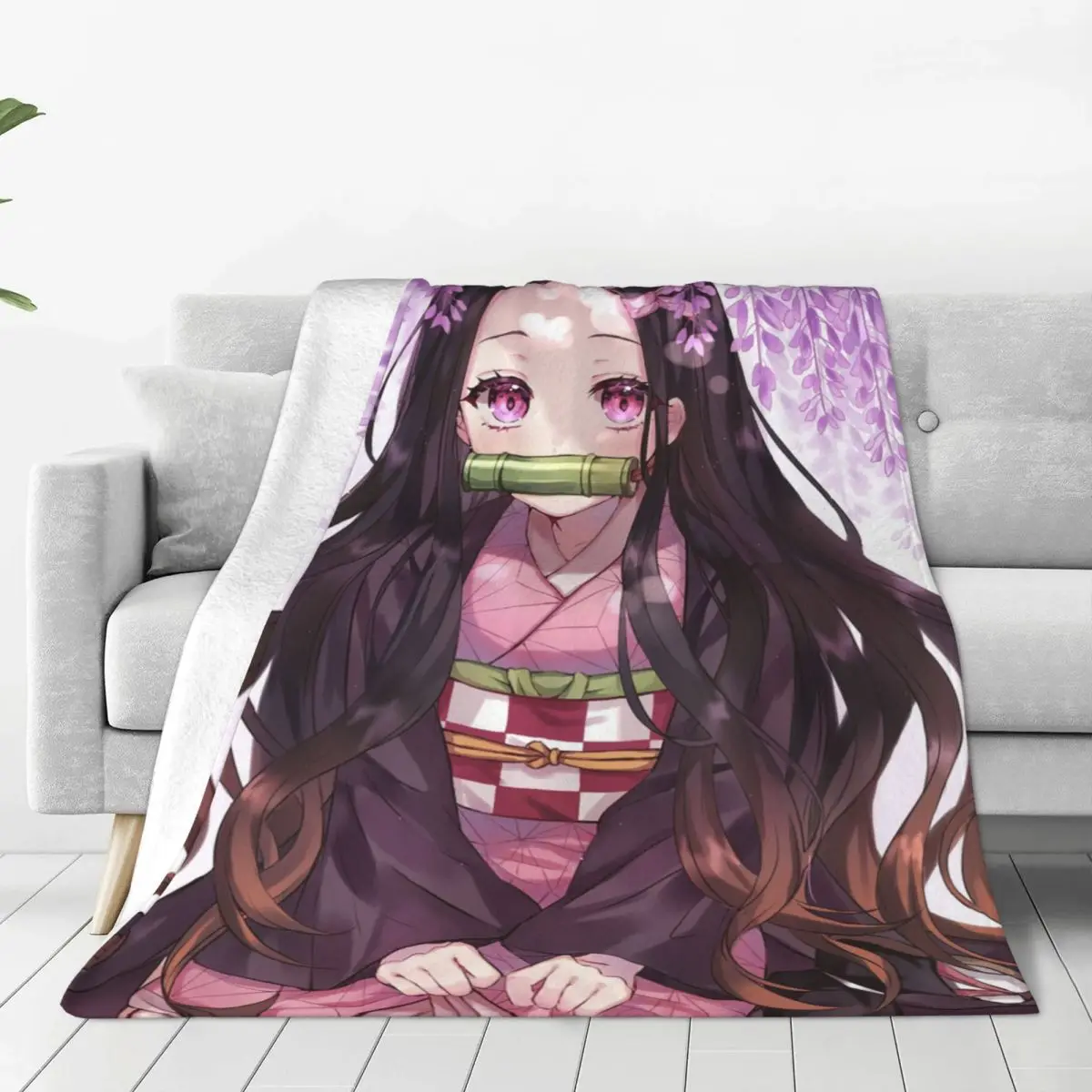 Kamado Nezuko Demon Slayers Fleece Throw Blankets Manga Anime Blankets for Bedding Travel Ultra-Soft Plush Thin Quilt