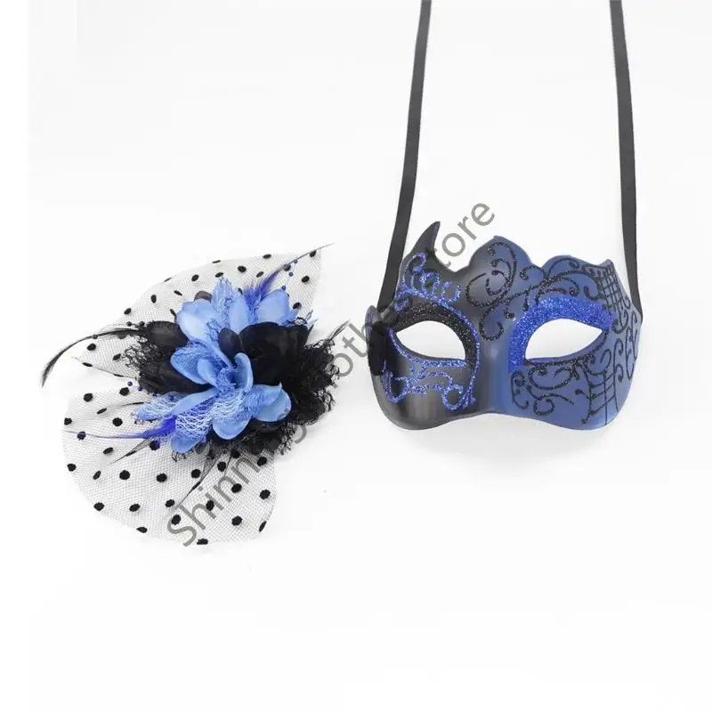M68A FEATERDE MASQUERADE MASKER Halloween Party Eye Mask Flower Decoration Masquerade Half Face Mask voor vrouwen Cosplay