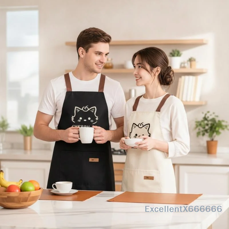 Portable Cartoon Kitchen Apron Waterproof Anti-fouling Sleeveless for Coffee Shop Barista Baking Work Use