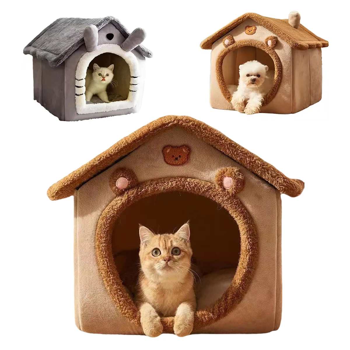 

Foldable Cat Bed Dog Kennel Winter Warm Velvet Soft House for Cats Tent Pet Removable Washable Cave for Rabbit Nest Cat Supplies