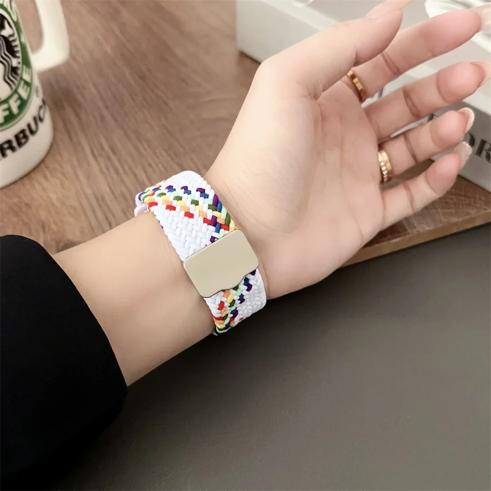 Bracelet Solo Loop Tressé en Nylon pour Apple Watch 9 8 7, Bande 45mm 41mm Ultra2 49mm, Bracelet Magnétique iWatch 6 5 4 se2 44mm 40mm, Ceinture