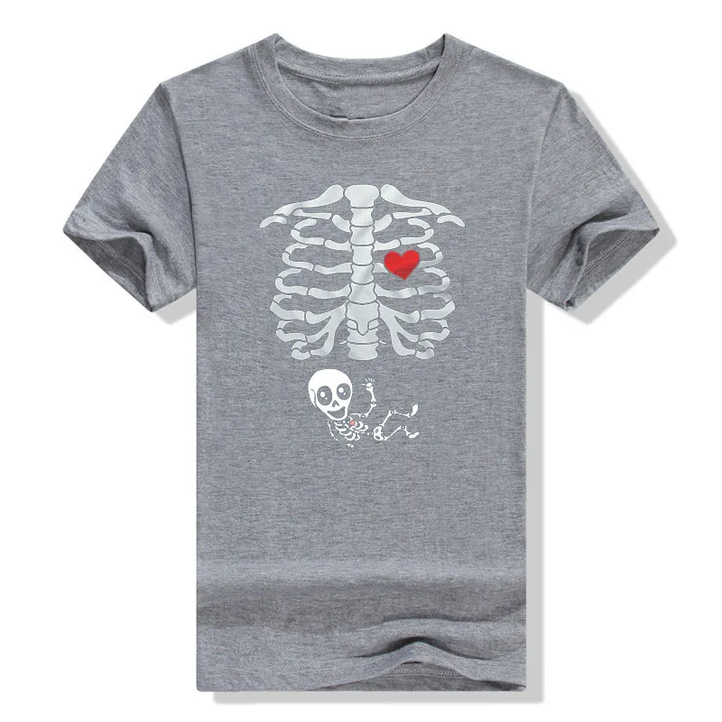 الأمومة هالوين الهيكل العظمي تي شيرت زوجين الأشعة السينية الطفل الحمل المحملة الرجال برغر الغذاء مضحك إعلان الحمل Y2k الملابس