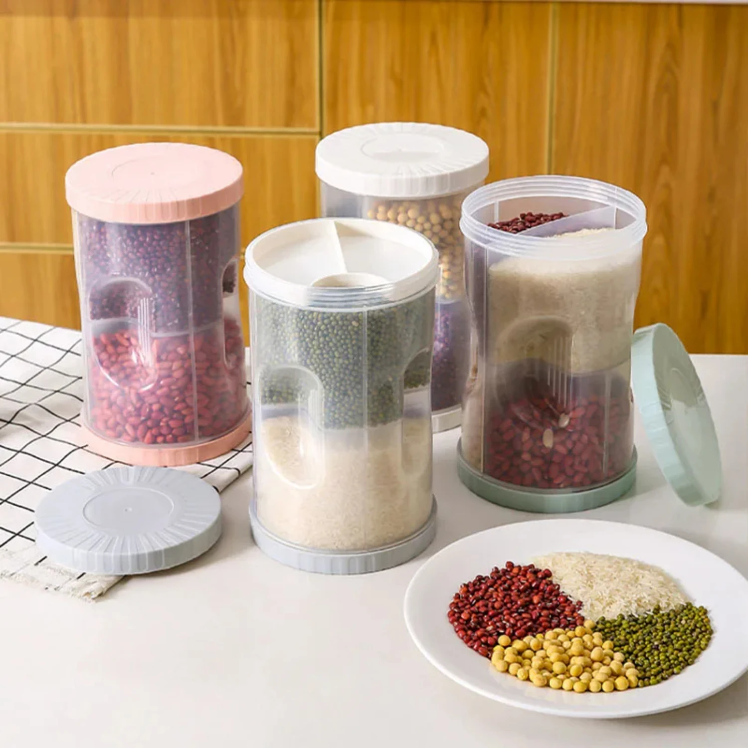 Kitchen Four-In-One Plastic Container Multi-Grain Storage Jar Food Storage Box Kitchen Containers Organizer