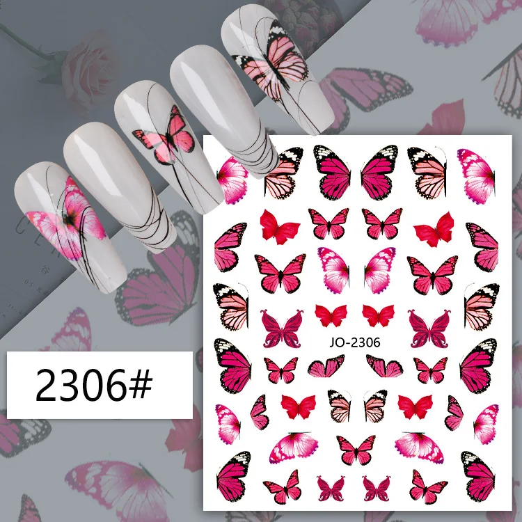 3D Nail Art Aufkleber bunte Schmetterlinge Aquarell Blumen Blumen Kleber Schieber Nagel Aufkleber Dekoration für Nagels pitzen Schönheit