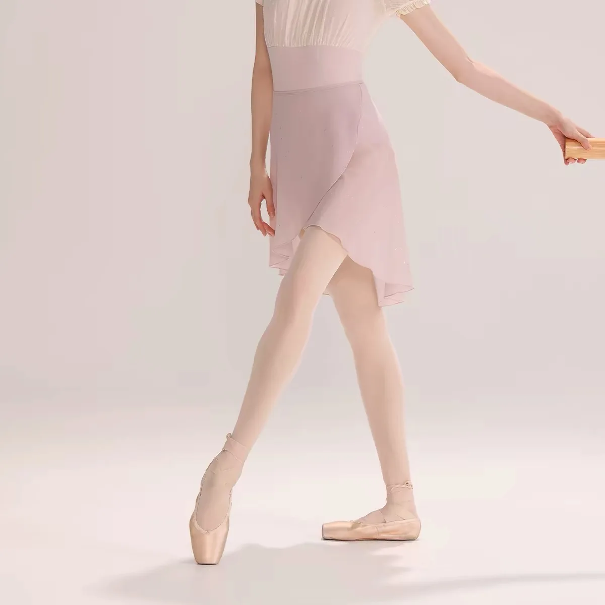 Women Sparkling Chiffon Ballet Wrap Skirt, Asymmetrical Hem Dance Practice Skirt for Studio Practice Performance Adult Skirt
