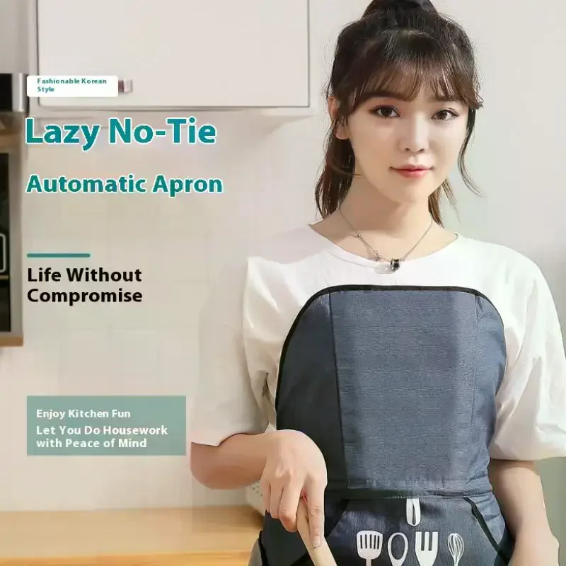 Tablier automatique sans cravate, imperméable, résistant à l'huile, à la mode, pour usage domestique, tissu technique, impression à la main, Logo, articles ménagers de Style coréen