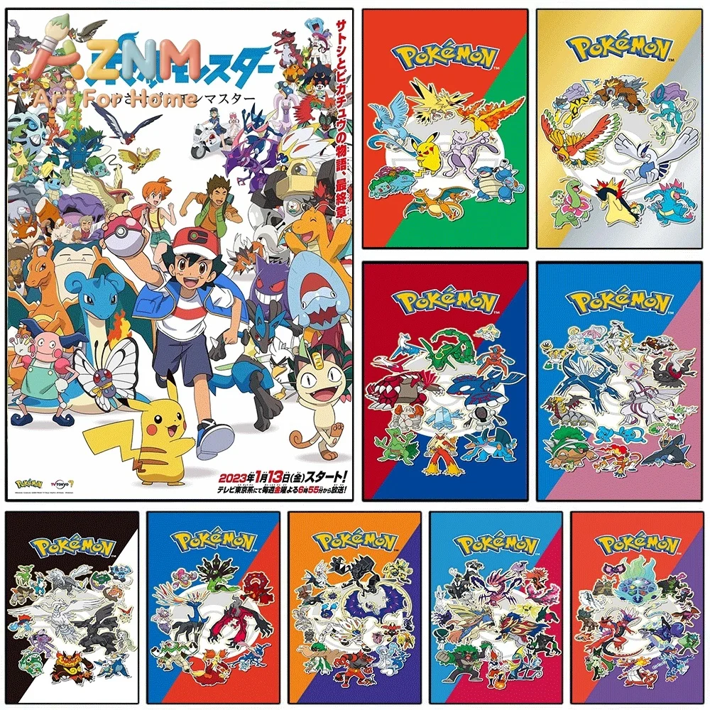 Pokemon Anime Characters Canvas Painting Unframed Cartoon Pikachu Ash Ketchum Wall Art Poster for Home Living Room Bedroom Dec