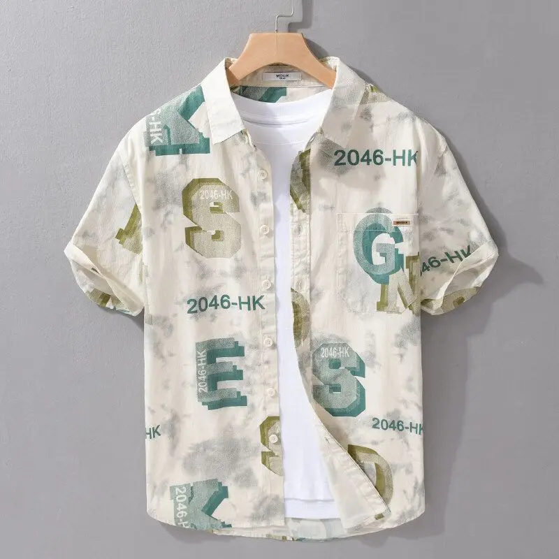 

Trendy Graffiti Print Short Sleeve Shirt Men's Stylish Flip Collar Breathable Summer Japanese Style Retro Shirt Casual Loose Fit