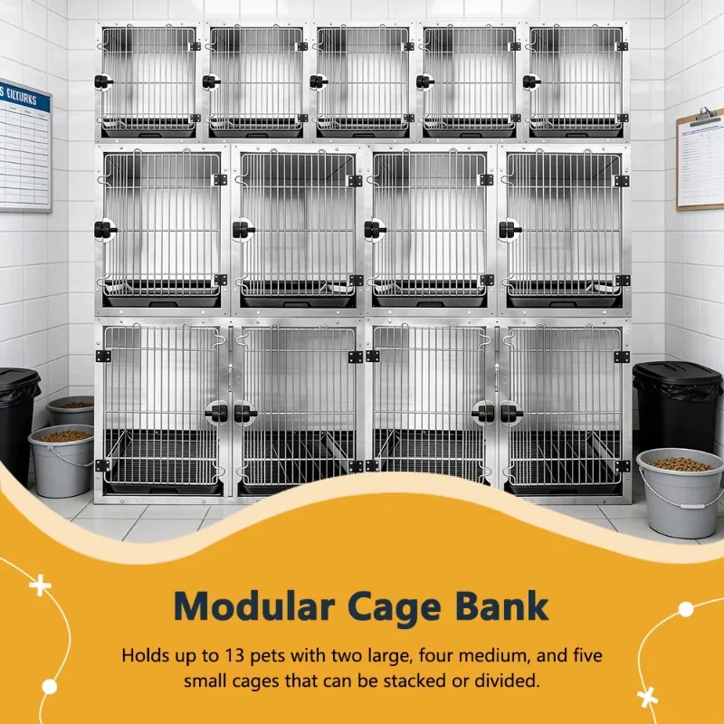 Animal Stainless Steel Pet Cage Suppliers Big Size 3 Layer Modular Pet Cage House Veterinary Cat and Dog Vet Cage Banks