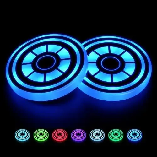

2PCS LED Car Cup Holder Lights - 7-Color, Vibration Sensor, Rechargeable, Auto Cup Coaster Lights for Car Interior Decor