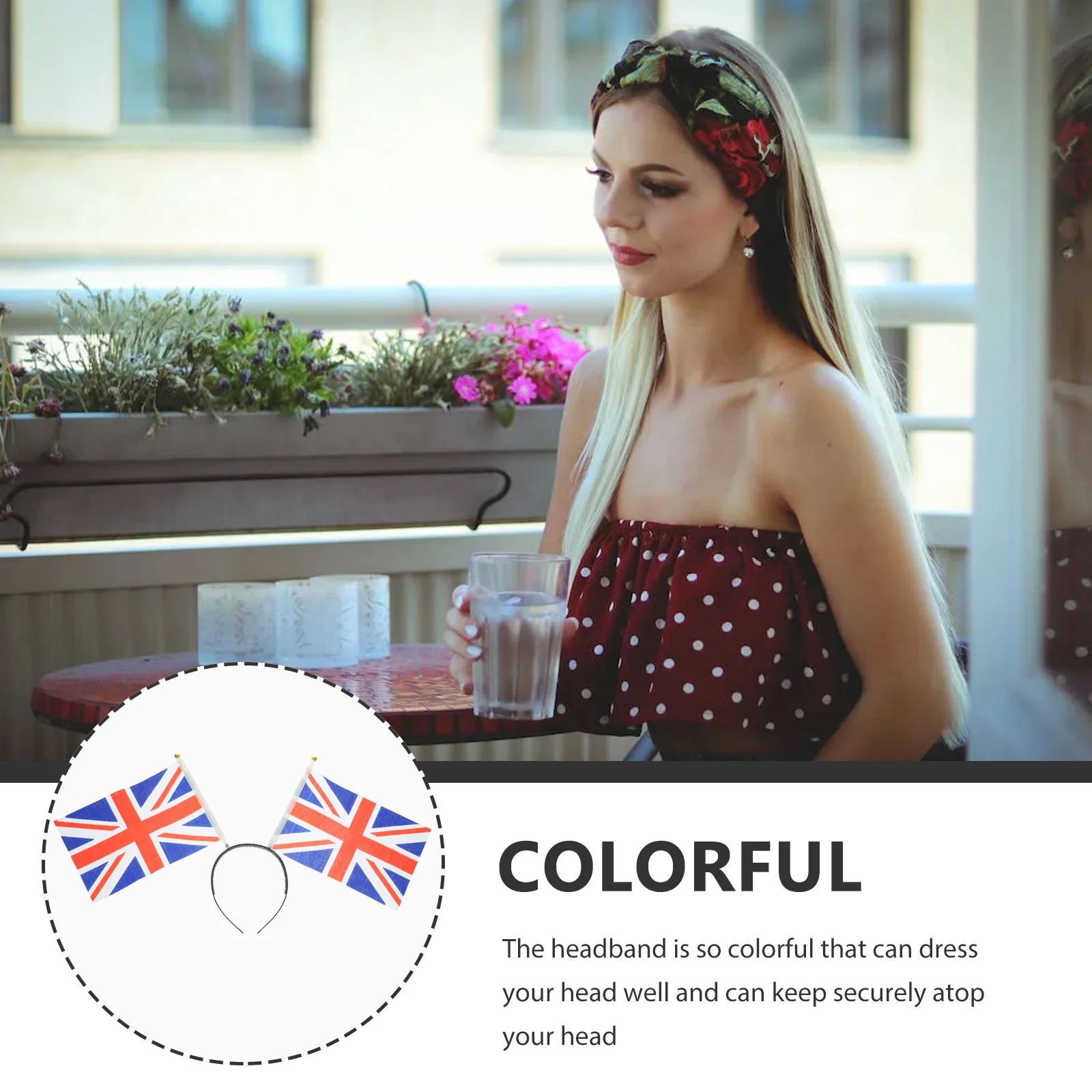 

British Flag Headband Holiday Hairhoop Festive Decor Headdress Props Stretchy UK Print Fits Most People Hair Accessories