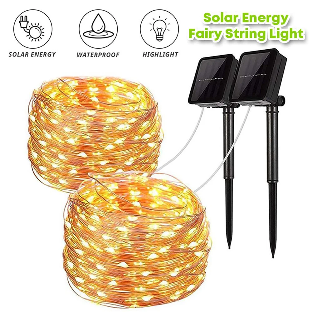 

Solar Fairy Lights Outdoor 8 Modes Solar Powered String Lights Waterproof Copper Wire Lighting for Patio Yard Party Christmas