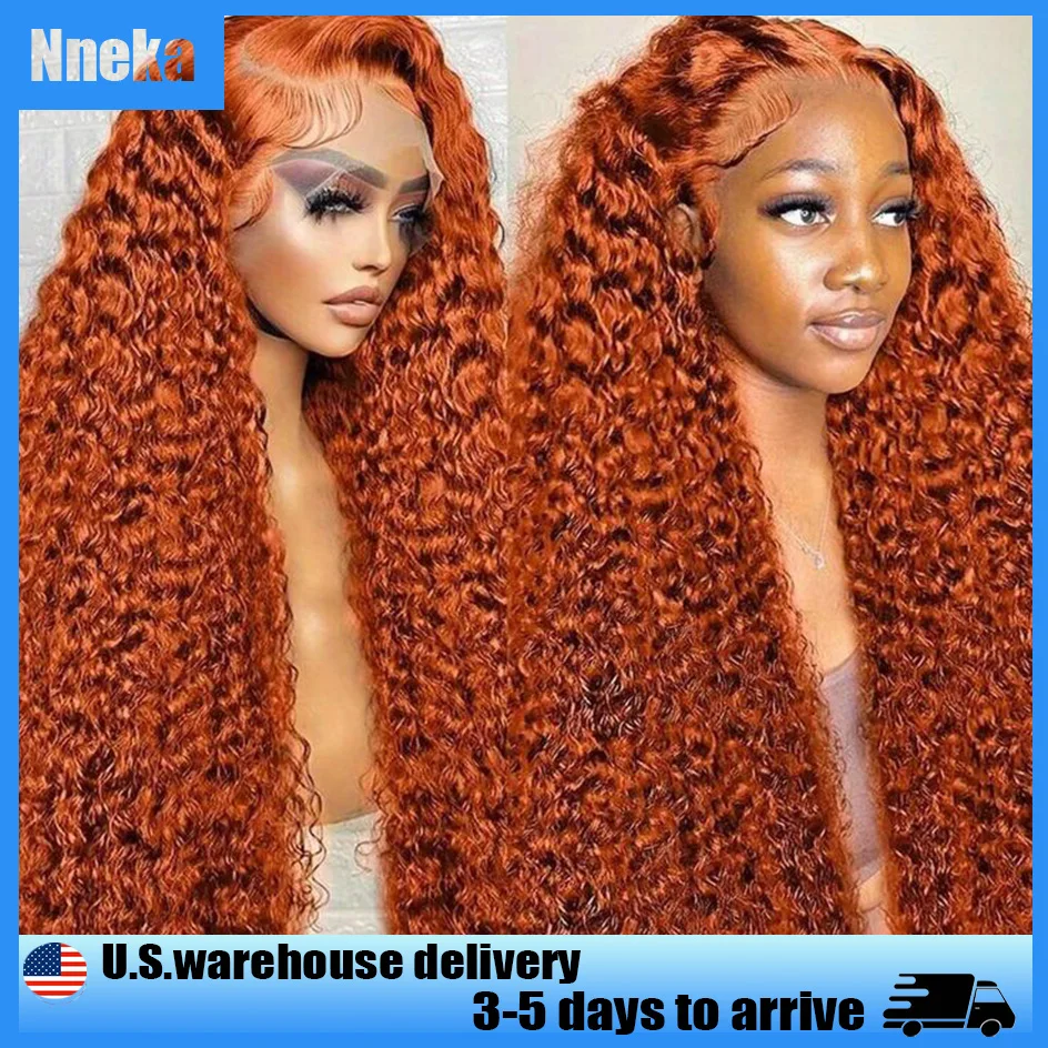 Nneka 200% Density 350 Colored Ginger Deep Curly 13x6 Hd Lace Frontal Wig 13x4 Lace Front Wigs Water Wave Human Hair Orange Wig