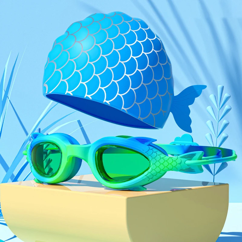 Professionelle Schwimmbrille HD Wasserdichte Anti-Fog-Silikon-Badekappe Wasser-Schwimmbrille Kappen für Kinder