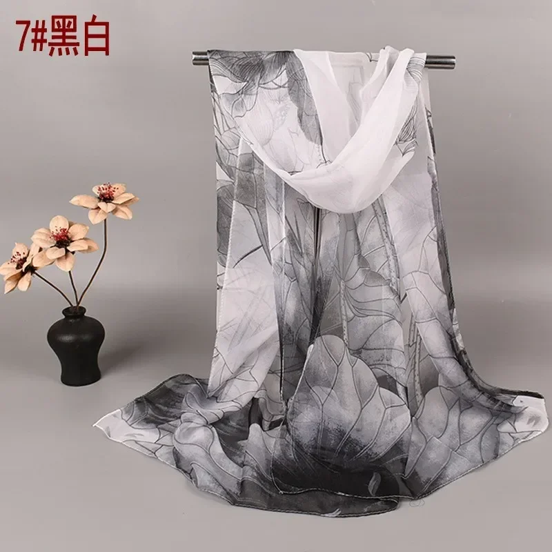 

Spring and Summer Hot Selling Silk Scarves with Lotus Pattern 50*160 Printed Silk Scarves and Long Scarves Wholesale
