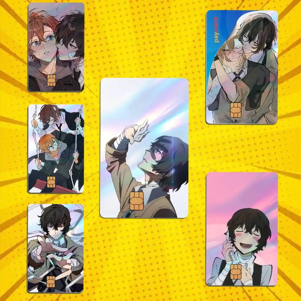 Soukoku Osamu Dazai SKK Chuuya Laser shimmer Credit Card Skin Party Stickers For Visa Bank Card Bus Metro Access Card Decal Gift