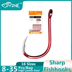 ZYZ 8-35Pcs/Bag Red Fishing Hooks 16 Sizes Sharp Triangular Hook Tip Offset Barbed Sea Fishhook Circle Fishing Hooks Tackle