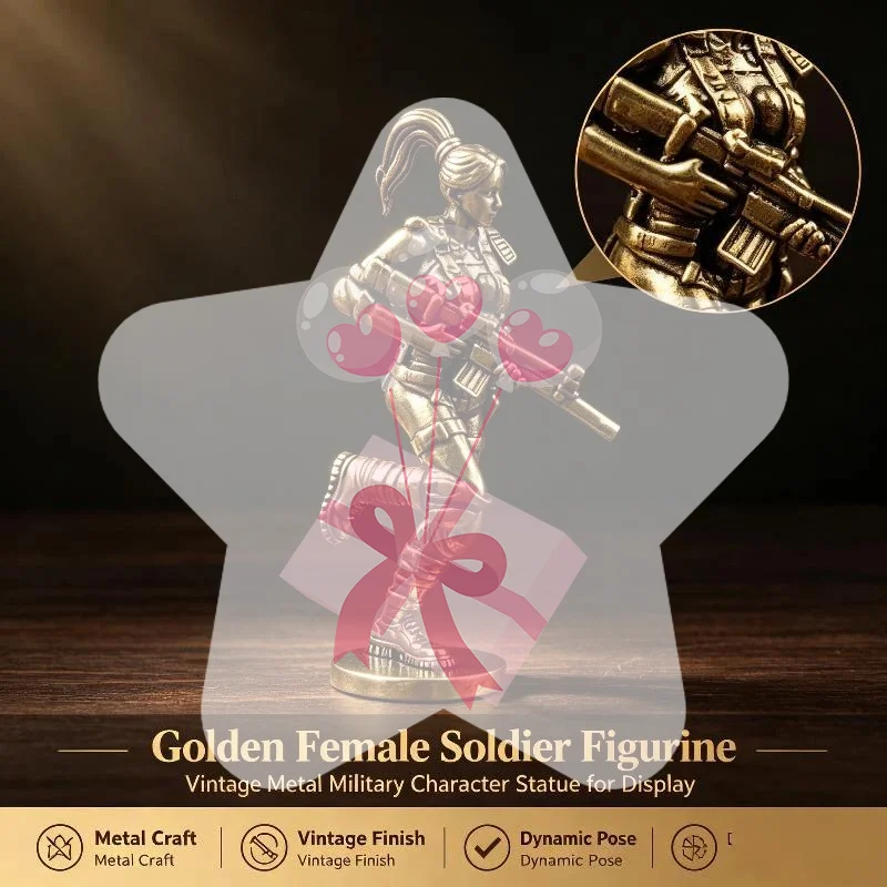 Small Special Forces Female Soldier Brass Statue Vintage Mini Metal Figurine for Display Case Home Decor Collection