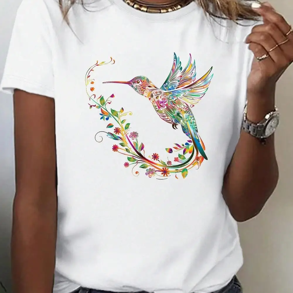 Hummingbird Printed Short-Sleeved T-Shirt, 220g Pure Cotton, Casual Crew Neck, Comfortable And Ideal For Everyday Wear.